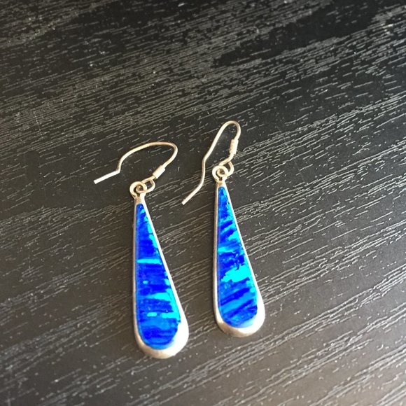 VINTAGE SILVER 925 GEMSTONE DROP EARRINGS - Picture 2 of 6